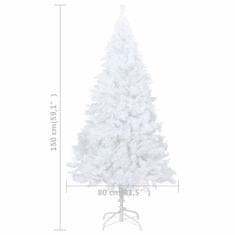Vidaxl Umelý vianočný stromček s hustým ihličím, biely 150 cm, PVC