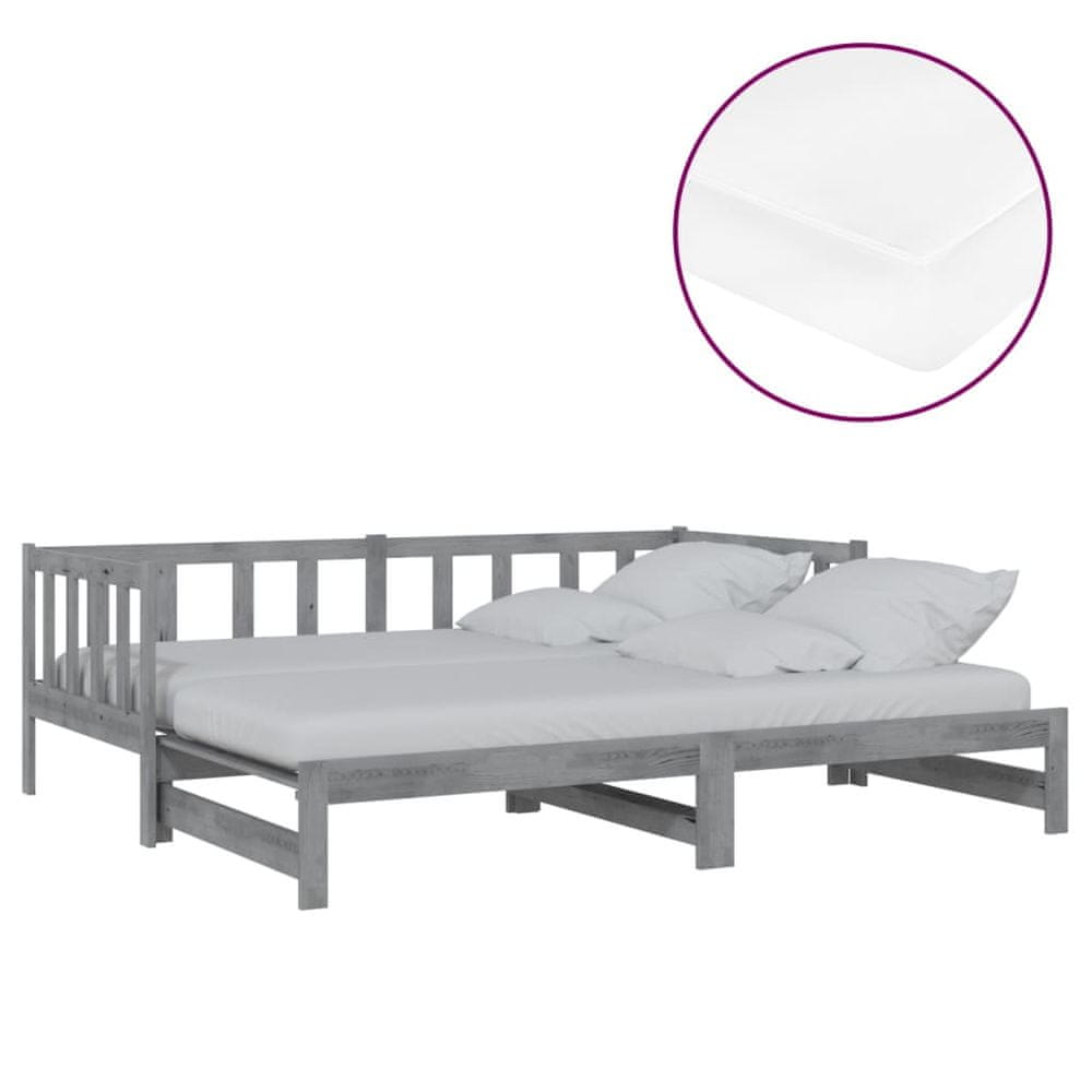 Vidaxl Rozkladacia denná posteľ 2x(90x200) cm, sivá, borovicový masív