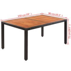 Vidaxl Záhradný stôl 150x90x75 cm, polyratan a akáciový masív