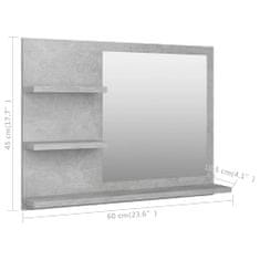 Vidaxl Kúpeľňové zrkadlo, betónovo sivé 60x10,5x45 cm, drevotrieska