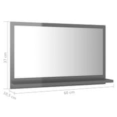 Vidaxl Kúpeľňové zrkadlo, lesklé sivé 60x10,5x37 cm, drevotrieska