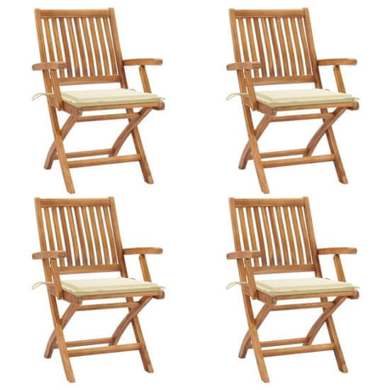 Vidaxl Skladacie záhradné stoličky s podložkami 4 ks tíkový masív