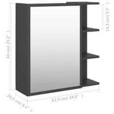 Vidaxl Skrinka so zrkadlom, sivá 62,5x20,5x64cm, drevotrieska