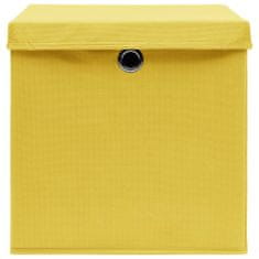 Greatstore Úložné boxy s vekom 10 ks, 28x28x28 cm, žlté