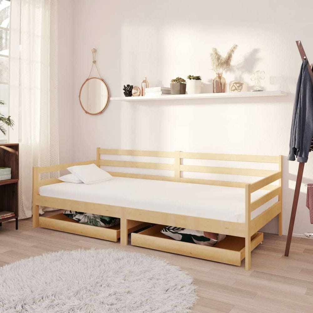 Vidaxl Denná posteľ so zásuvkami 90x200 cm borovicové drevo