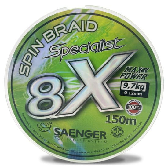 Saenger šnúra 8 X Specialist Spin Braid 150 m 0,12 mm zelená
