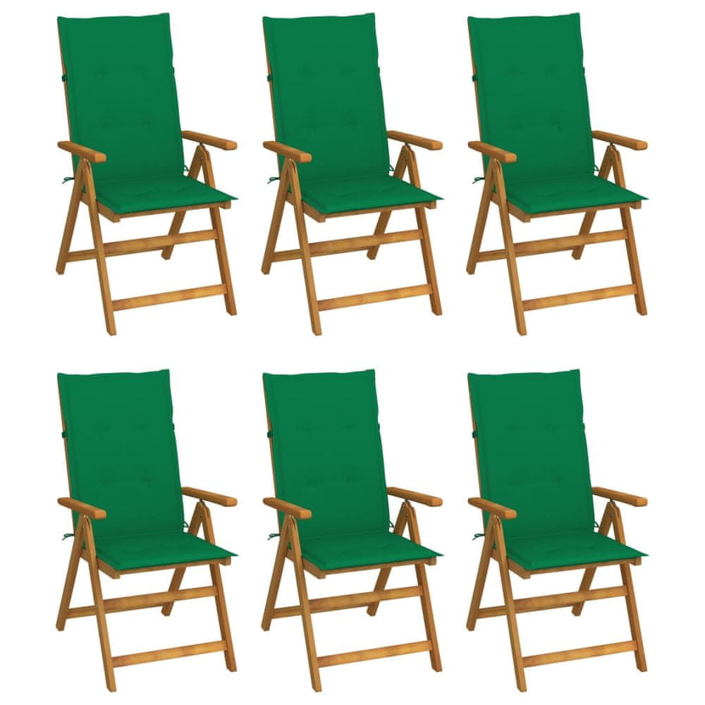 Vidaxl Skladacie záhradné stoličky s vankúšmi 6 ks akáciový masív