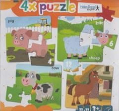 4x puzzle Ošípaná, ovca, krava, kôň
