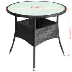Vidaxl Záhradný stôl, polyratan 80x74 cm, čierny