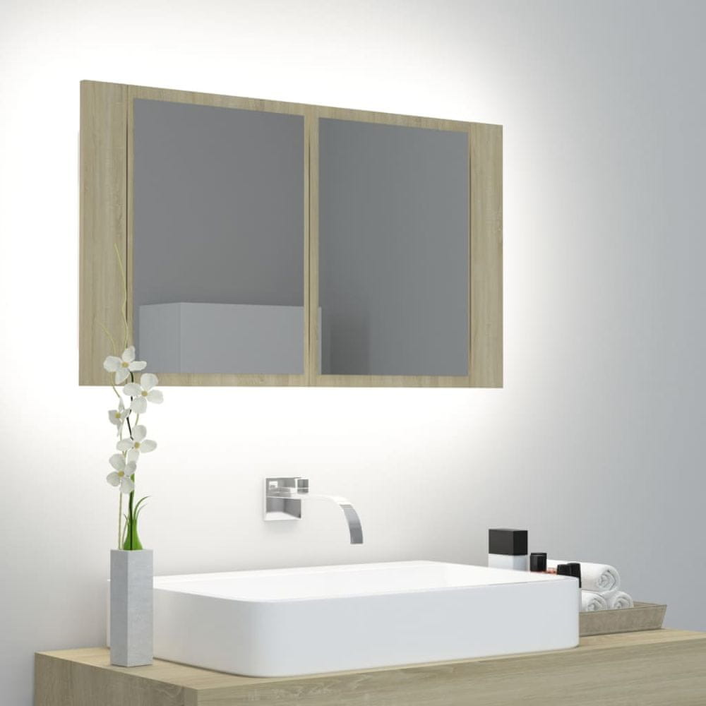 Vidaxl LED kúpeľňová zrkadlová skrinka dub sonoma 80x12x45 cm