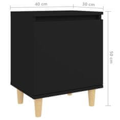 Vidaxl Nočné stolíky 2 ks nohy z masívneho dreva čierne 40x30x50 cm