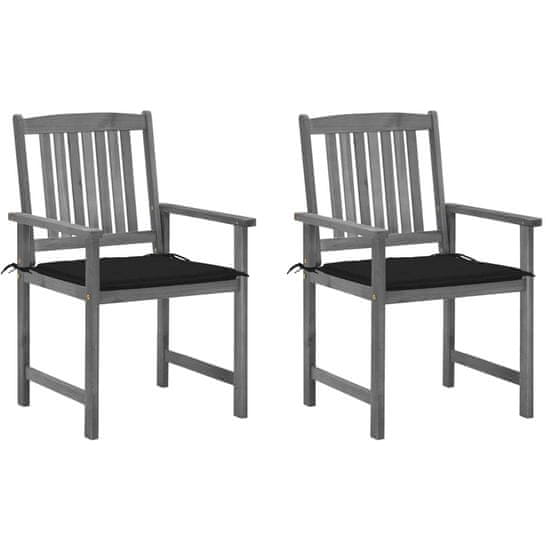 Vidaxl Režisérske stoličky s podložkami 2 ks sivé masívne akáciové drevo