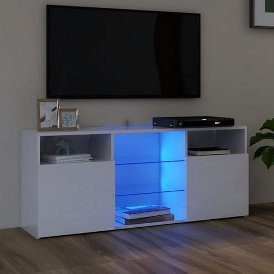 Vidaxl TV skrinka s LED svetlami lesklá biela 120x30x50 cm