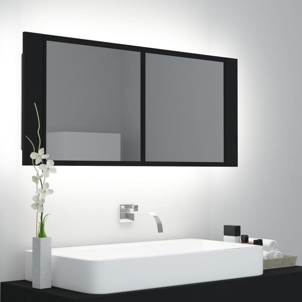 Vidaxl LED kúpeľňová zrkadlová skrinka čierna 100x12x45 cm