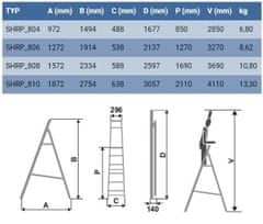 ELKOP Jednostranný hliníkový stavebný rebrík SHRP 806, SHRP 806