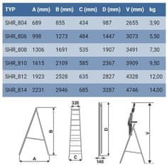 ELKOP Stavebný rebrík schodíkový SHR 808, 8 stupňov (7+1), 8 stupňov (7+1)