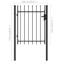 Petromila vidaXL Jednokrídlová plotová brána s hrotmi, oceľ 1x1,2 m, čierna
