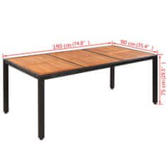 Vidaxl Záhradný stôl 190x90x75 cm, polyratan a akáciový masív