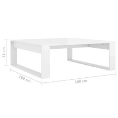 Vidaxl Konferenčný stolík, vysoký lesk, biely, 100x100x35 cm, doska