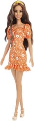 Mattel Barbie Modelka 182 - Oranžové šaty s bielymi kvetmi FBR37