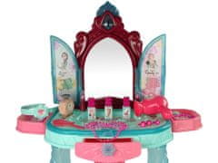 Lean-toys Kozmetická súprava Toaleta so zrkadlom Svetlo Zvuk Šperky Tmavo ružová