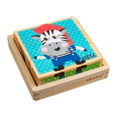 AKUKU Skladacie edukačné drevené kocky v krabičke ZOO 9 ks