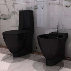 Vidaxl Čierna keramická toaleta a bidet
