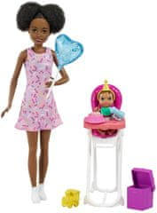 Mattel Barbie Opatrovateľka herný set Narodeninová party - černoška FHY97
