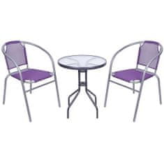 ST LEISURE EQUIPMENT Set balkónový BRENDA, fialový, stôl 72x59 cm, 2x stolička 60x71 cm