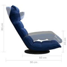 Vidaxl Otočná podlahová stolička modrá zamatová