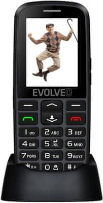 Evolveo EasyPhone EG, mobilný telefón pre seniorov s nabíjacím stojanom, mobil pre seniorov, veľké tlačidlá, SOS tlačidlo, fotokontakty, jednoduché ovládanie, nabíjací stojan, jednoduché obrázkové menu, mobil pre dôchodcov