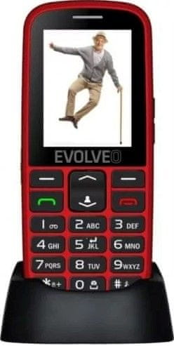 Evolveo EasyPhone EG, mobilní telefon pro seniory s nabíjecím stojánkem, červený - zánovné
