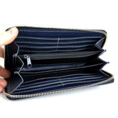VegaLM Ručne tamponovaná kožená peňaženka v tmavo modrej farbe