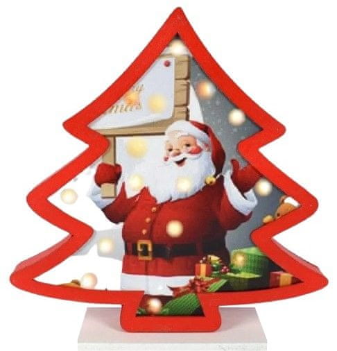 DUE ESSE Vianočný drevený svietiaci stromček s motívom Santy, 26 cm