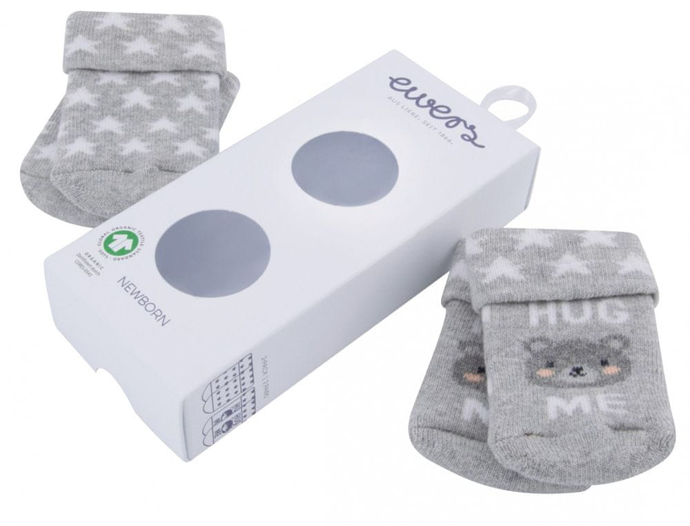 EWERS detský 2pack dojčenských ponožiek v darčekovom balení s certifikátom GOTS 204019 sivá one size