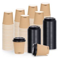 Vidaxl Kávové papierové poháre s viečkom 200 ml 250 ks hnedé
