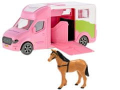 Kids Globe 20 cm kovové auto na zotrvačník ružové na batérie so svetlom a zvukom s koňom v krabici