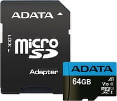A-Data Micro SDXC Premier 64GB 85MB/s UHS-I A1 + SD adaptér (AUSDX64GUICL10A1-RA1)