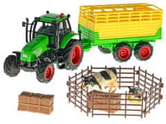 Kids Globe Poľnohospodársky traktor 10 cm kovový so svetelným a zvukovým traktorom na batérie a príslušenstvom v krabici