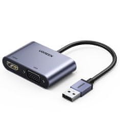 Ugreen CM449 adaptér USB - HDMI 1.3 / VGA 1.2, sivý