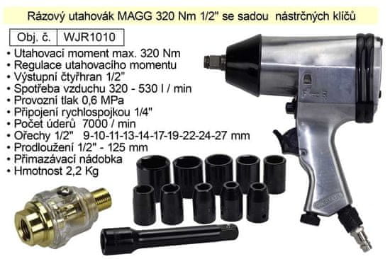 MAGG Rázový uťahovač 320 Nm 1/2&quot; so sadou nástrčných kľúčov WJR1010