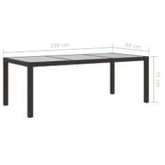 Petromila vidaXL Záhradný stôl hnedý 190x90x75 cm tvrdené sklo a polyratan
