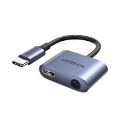 Ugreen CM231 audio adaptér USB-C - USB-C PD QC / 3.5mm jack, sivý
