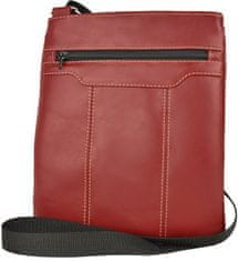 VegaLM Crossbody kožená taška na zips s dekoračným prešívaním v červenej farbe
