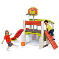 Smoby Multifunkčný domček so šmykľavkou na detskom ihrisku so strieškou a basketbalovým košom