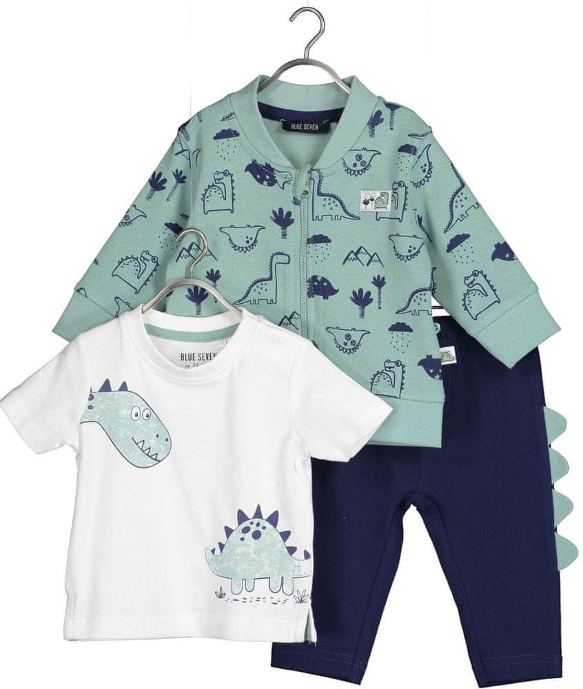 Blue Seven chlapčenský set trička, mikiny a teplákov Dino Jungle 422163 X zelená 62