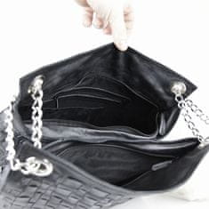 VegaLM Ručne pletená kožená kabelka v čiernej farbe