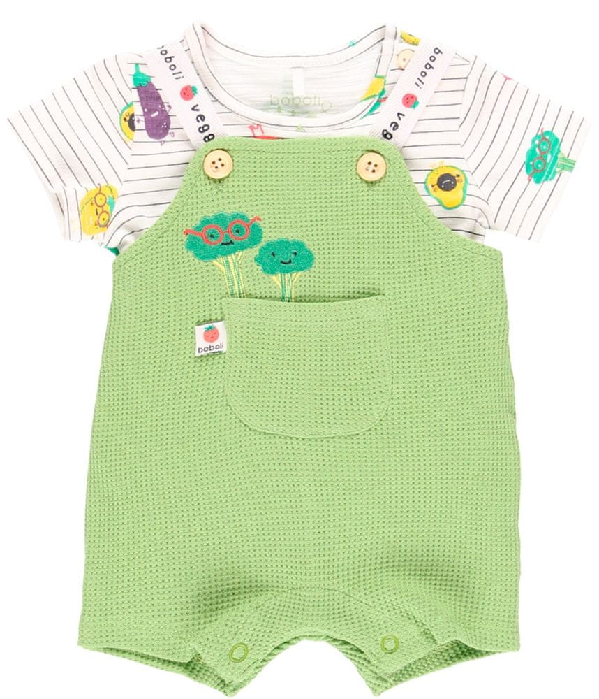 Boboli chlapčenský set laclových kraťasov s tričkom z biobavlny Veggie Party 154066 zelená 68