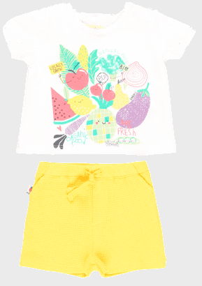 Boboli dievčenská súprava trička a kraťasov z biobavlny Veggie Party 154088 biela 86