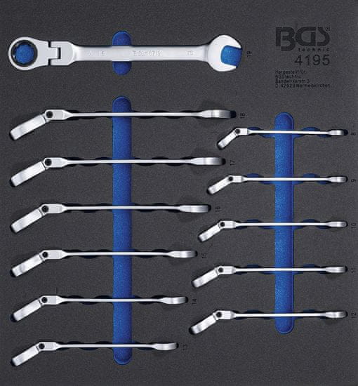 BGS technic Očkoploché kľúče račňové s kĺbom, 8-19 mm, 12 dielov v module - BGS 4195